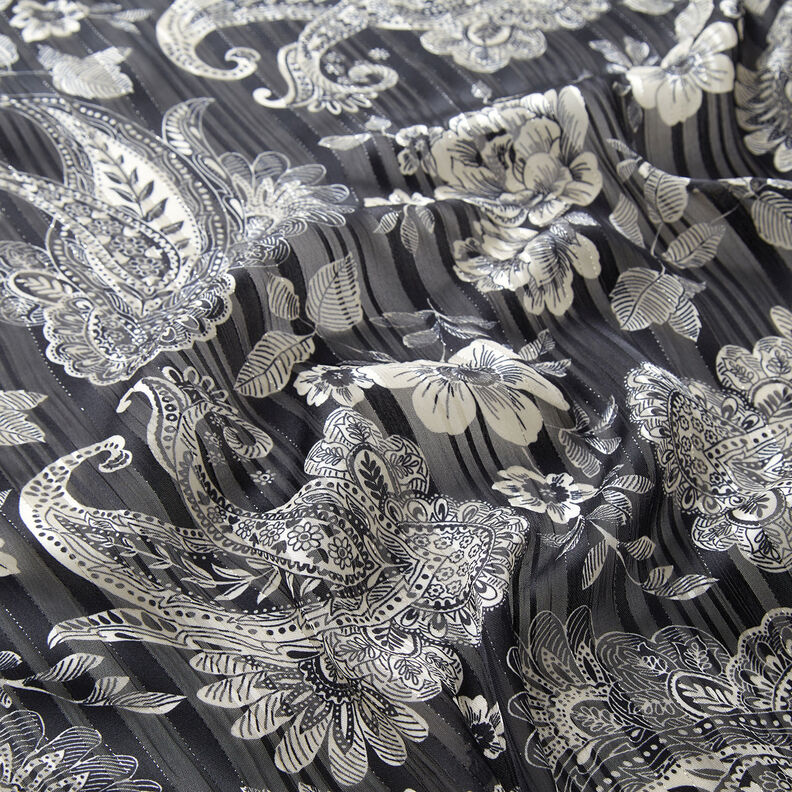 Chiffon satijnen strepen paisley – marineblauw, image number 2