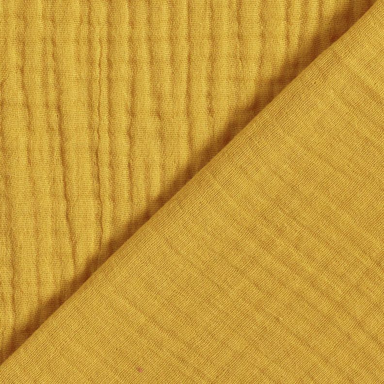 Drielaagse katoenen mousseline Effen – mosterd,  image number 4