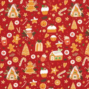 Katoenen stof Popeline Peperkoeken – karmijnrood/mosterd, 