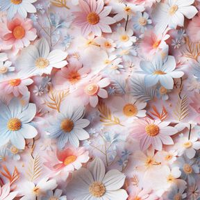 Katoenpopeline Papieren bloemen Digitaal printen – licht oudroze, 
