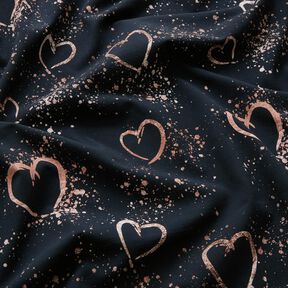 Katoenjersey Goudgespikkelde harten | Glitzerpüppi – zwart blauw/donker oudroze, 