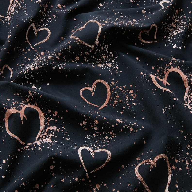 Katoenjersey Goudgespikkelde harten | Glitzerpüppi – zwart blauw/donker oudroze,  image number 2