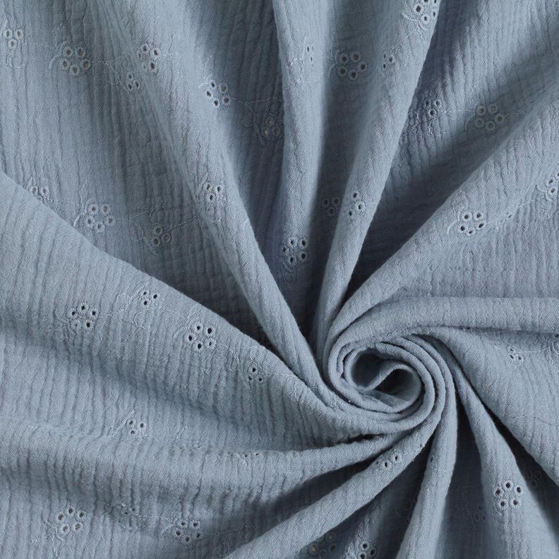 Mousseline/dubbel gehaakte stoffen Los borduursel Bloemenranken – blauwgrijs, image number 3