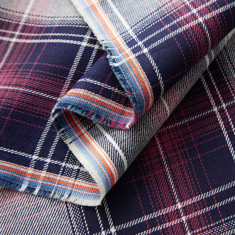 Overhemdstof katoenen tartan – donkerrood/marineblauw, image number 3