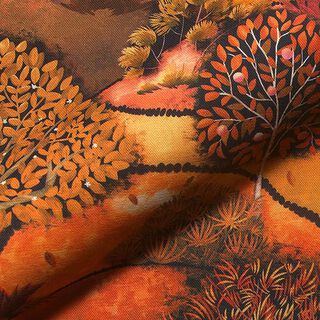 Decostof half panama digitale print herfstlandschap – brons/oranje, 