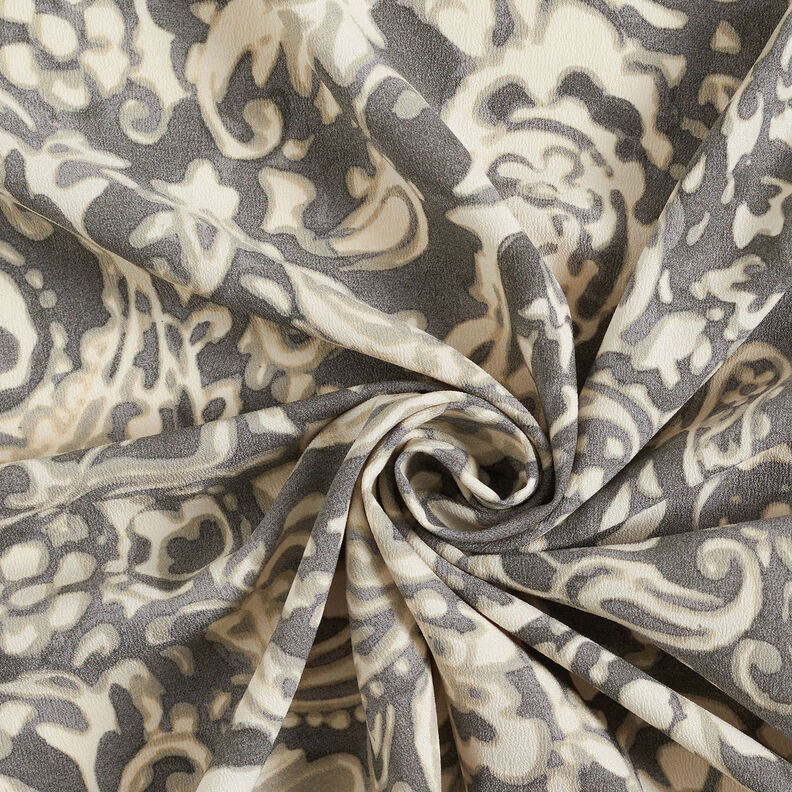 Paisley en bloemen van crêpestof – grijs/wit, image number 4