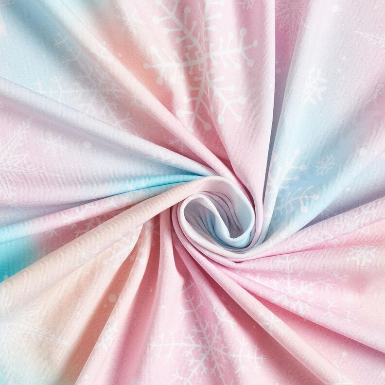 Katoenjersey Sneeuwvlokken aquarel verloop | Glitzerpüppi – ijsblauw/roos,  image number 3
