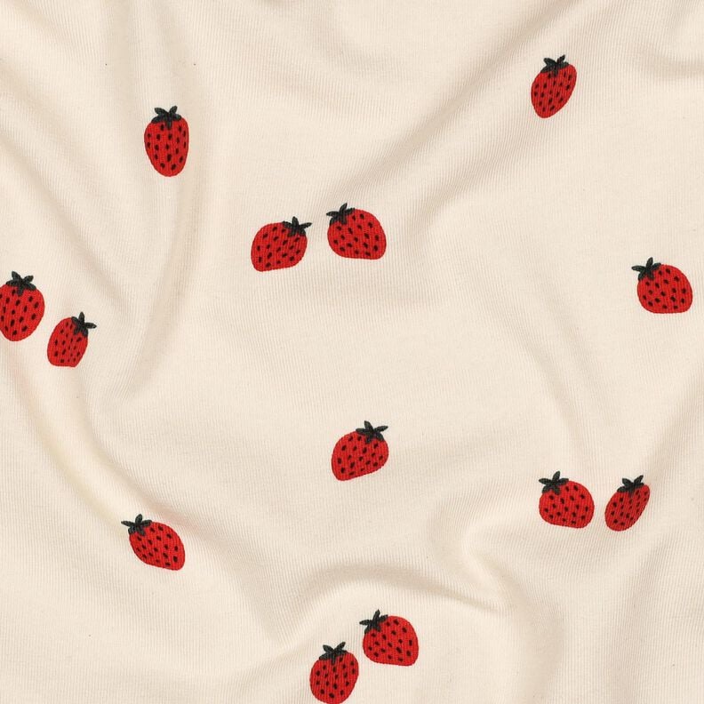 GOTS Katoenjersey Aardbeien | Poppy Fabrics – lichtbeige/karmijnrood,  image number 2