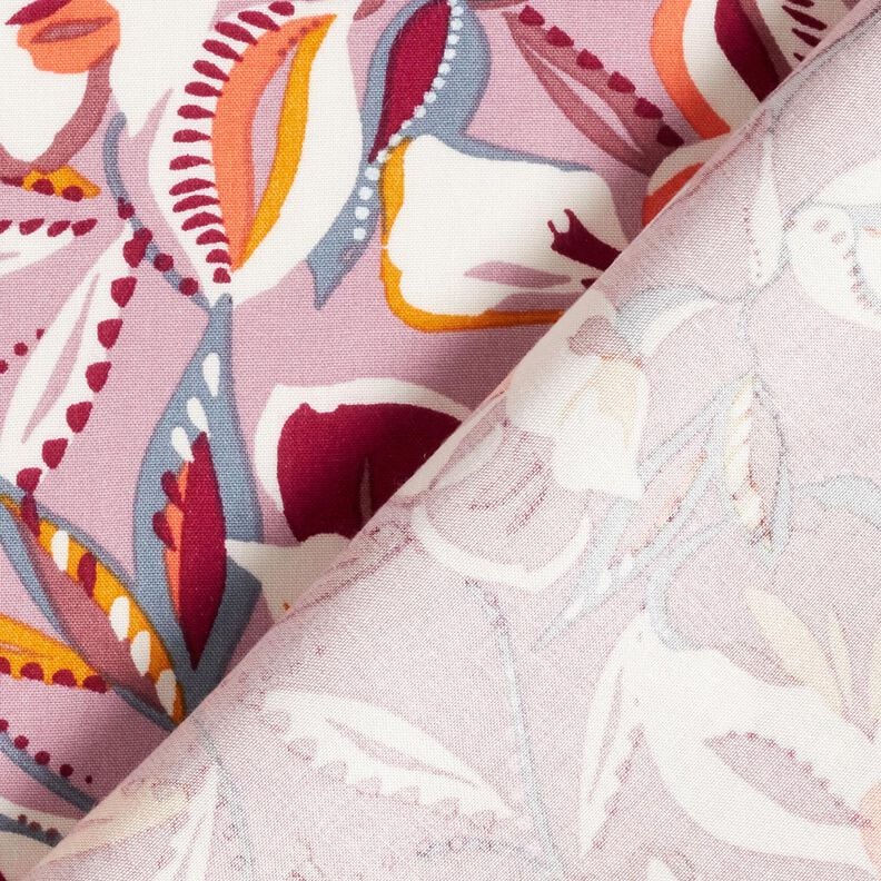 Viscosestof grafische bloemen en bladeren – ecru/donker oudroze,  image number 4