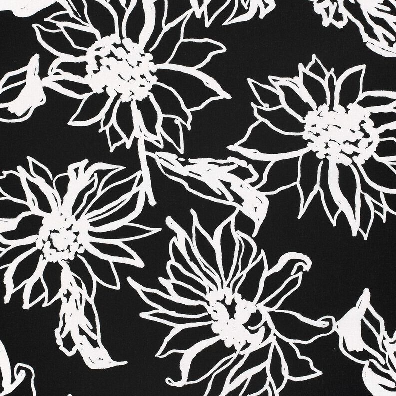 Viscose-linnen-mix abstracte zonnebloemen – zwart/wit,  image number 1