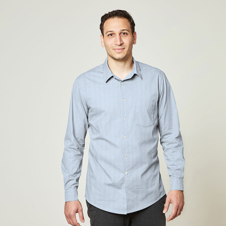 Overhemdstof stretch smalle strepen – wit/lichtblauw,  image number 7