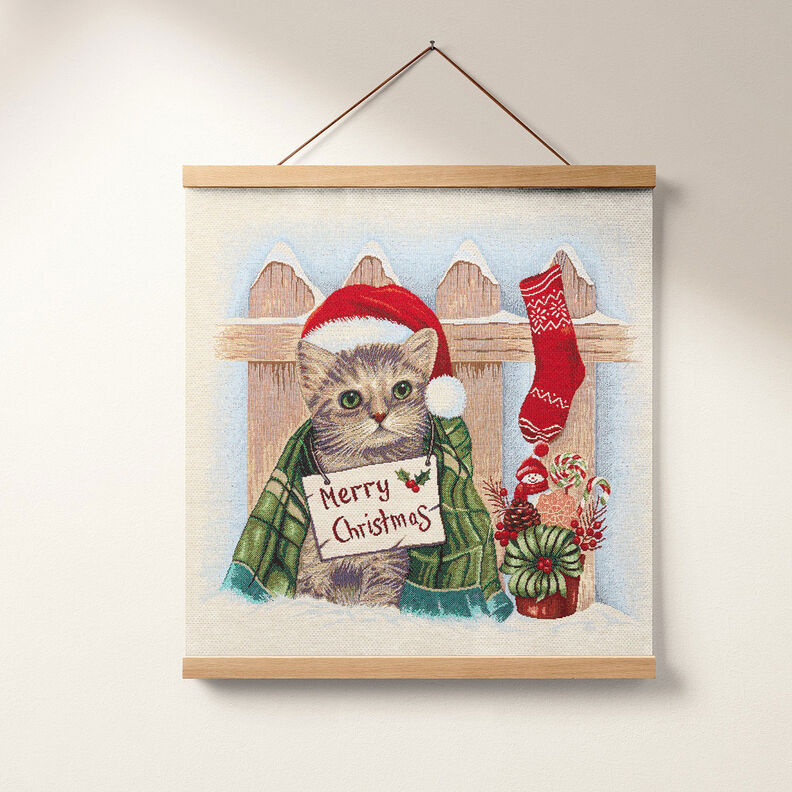 Panel Gobelin Kerstkat – lichtblauw/rood, image number 6