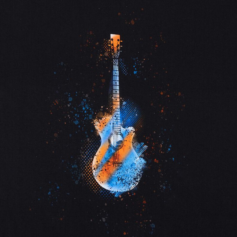 Katoenjersey Panel Gitaar | Glitzerpüppi – zwart/oranje, image number 7