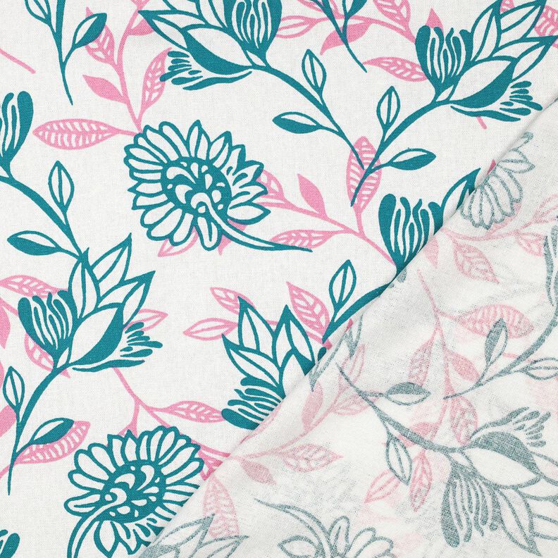 Viscose-linnen-mix Bloemen| Poppy Fabrics – ivoor/turkoois,  image number 4