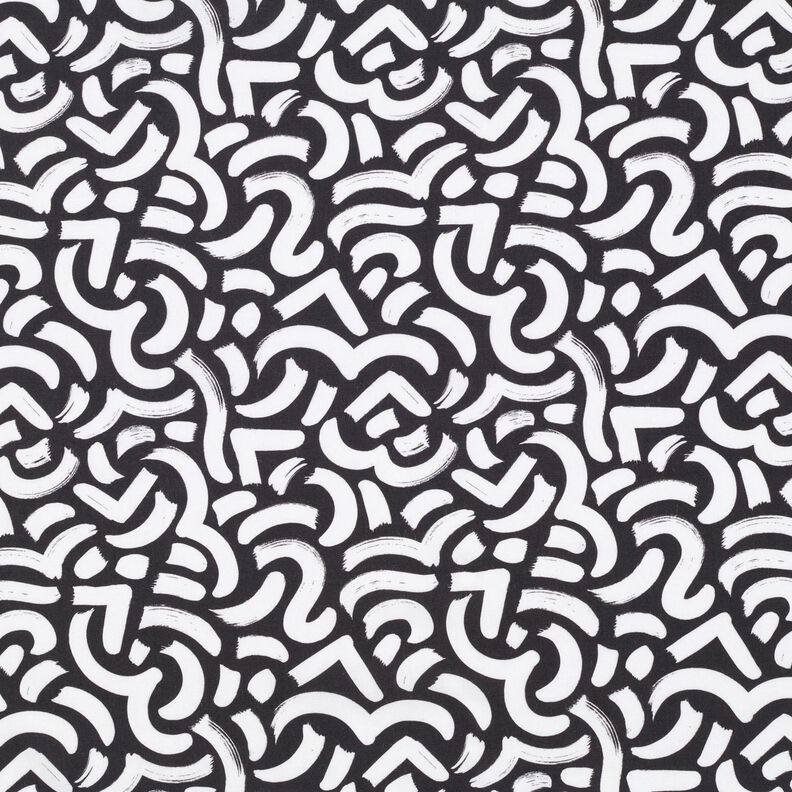 Viscosestof abstracte golvende lijnen – zwart/wit, image number 1