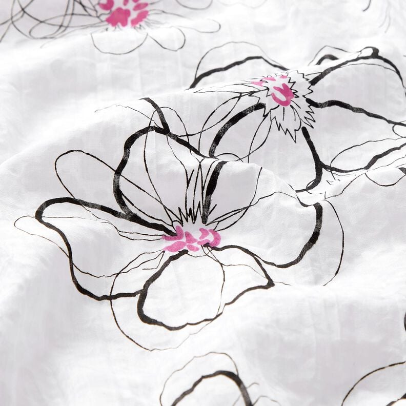 Gekreukt voile bloemen en luipaardpatroon – wit/zwart,  image number 2