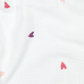 Mousseline/dubbel gehaakte stoffen geborduurde harten | Poppy Fabrics – wit/roos, 