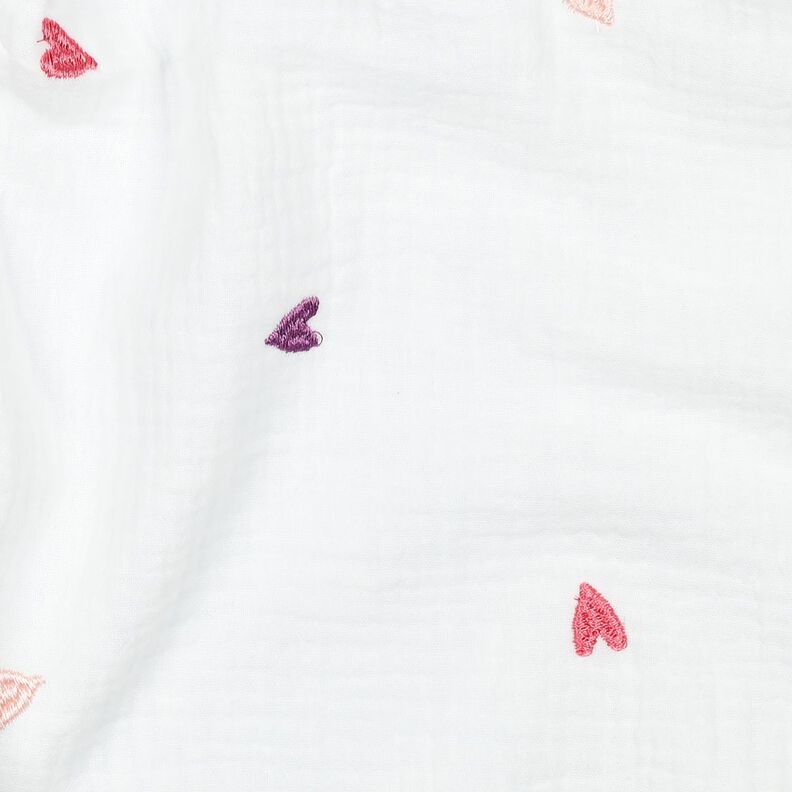 Mousseline/dubbel gehaakte stoffen geborduurde harten | Poppy Fabrics – wit/roos, image number 2