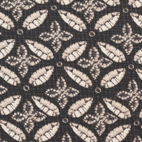 Crêpe chiffon bladprint – zwart/beige, 