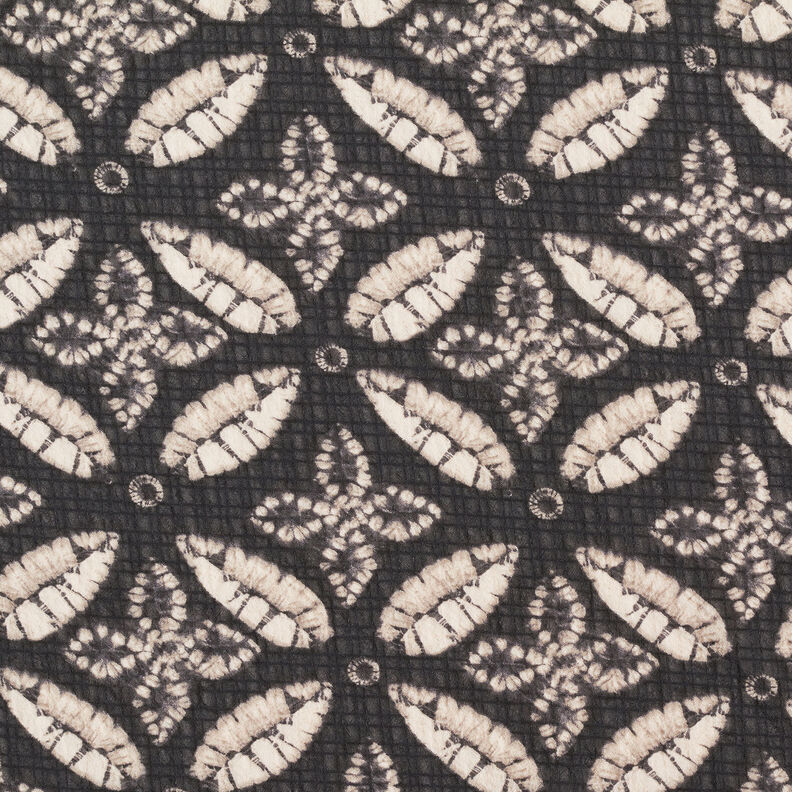 Crêpe chiffon bladprint – zwart/beige, image number 1