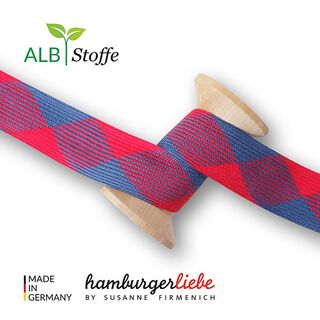 GOTS Biologische vlechtkoord TWIST ME Flat [24 mm] | Albstoffe – signaalrood/marineblauw, 