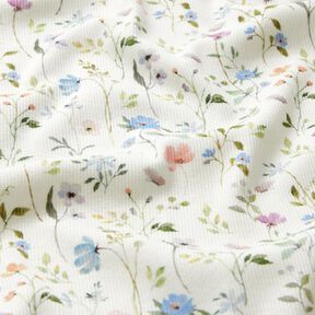 Ribjersey Aquarel bloemenweide – ivoor, 