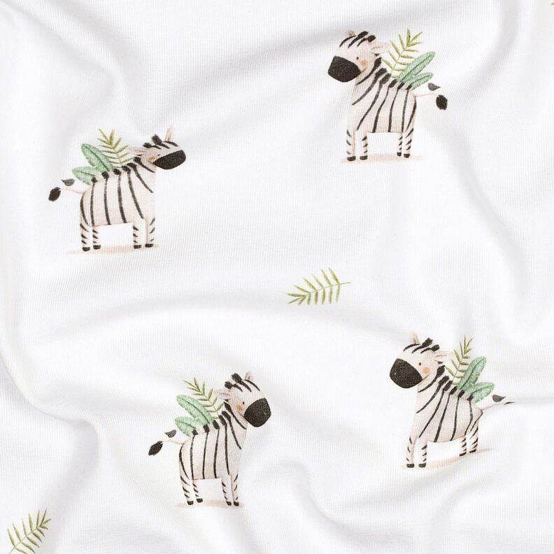 GOTS Katoenjersey Zebra's in de steppe Digitaal printen | Poppy Fabrics – wit/zwart, image number 2