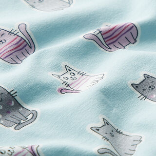 Katoenjersey Ondeugende katten  – babyblauw, 