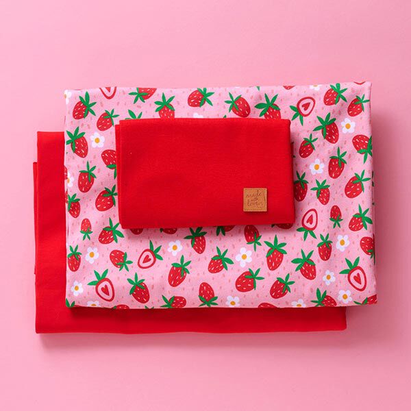 Stoffenpakket jersey Schattige aardbeien | PETIT CITRON – roze, image number 1