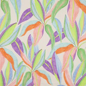 Katoensatijn Digitale bladerenprint| Poppy Fabrics – creme/lichtgroen, 