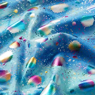 Foliejersey batik kleurrijke glinsterende vlekken – blauw, 
