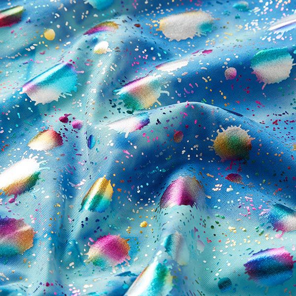Foliejersey batik kleurrijke glinsterende vlekken – blauw, image number 2