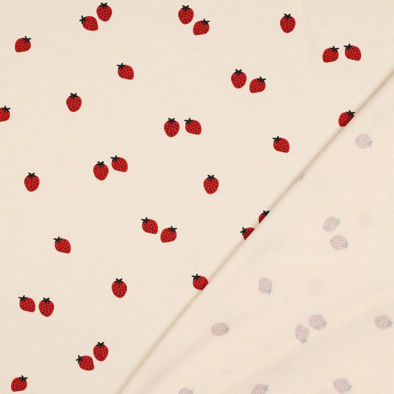 GOTS Katoenjersey Aardbeien | Poppy Fabrics – lichtbeige/karmijnrood,  image number 4