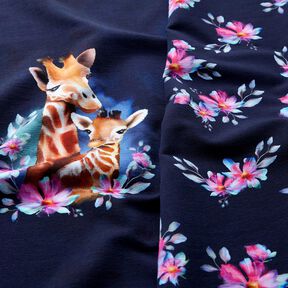 French Terry sommersweat Familie giraffen Panel | Glitzerpüppi – nachtblauw, 