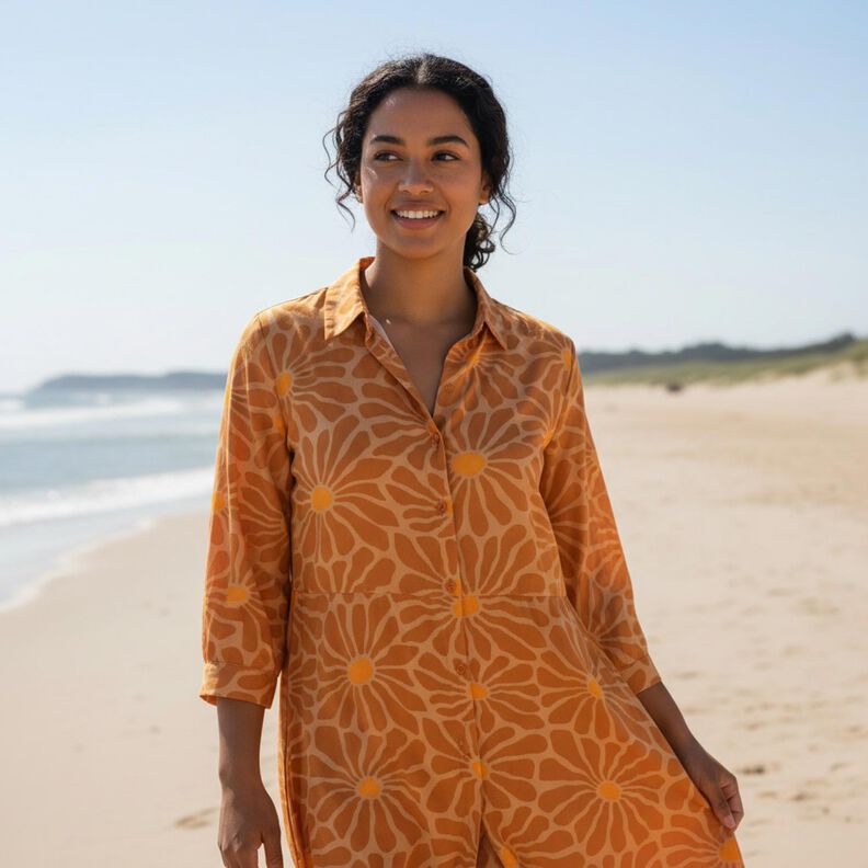 Viscose popeline bloemen &ndash; kaneel/karamel,  image number 5