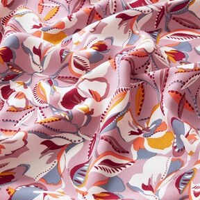 Viscosestof grafische bloemen en bladeren – ecru/donker oudroze, 