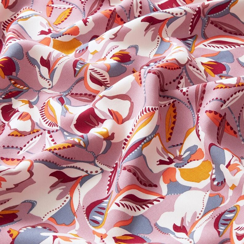 Viscosestof grafische bloemen en bladeren – ecru/donker oudroze,  image number 2