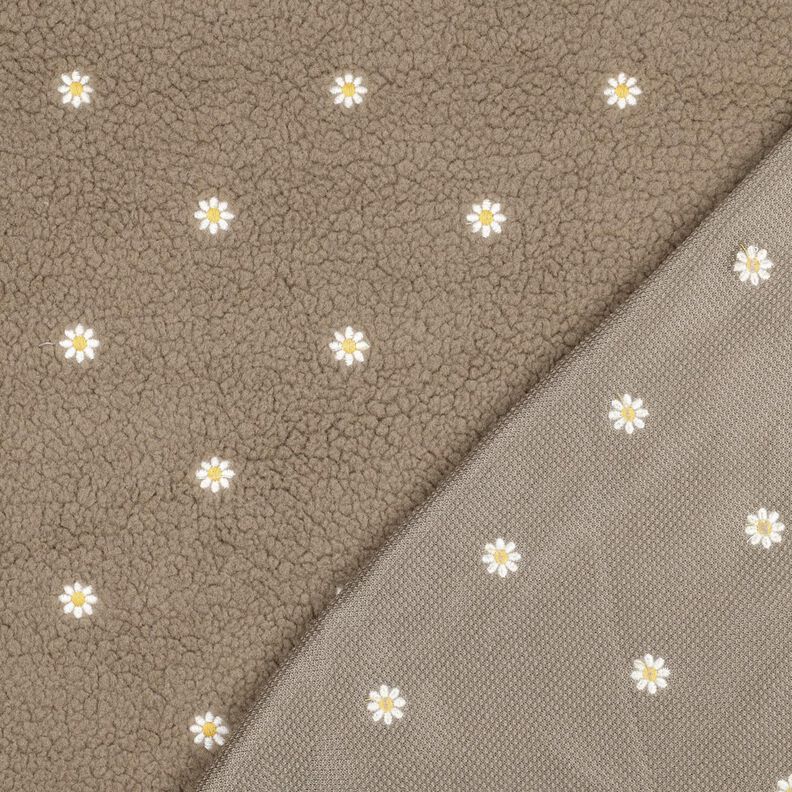 Teddy pluche Geborduurde bloempjes | Poppy Fabrics – donkertaupe,  image number 4