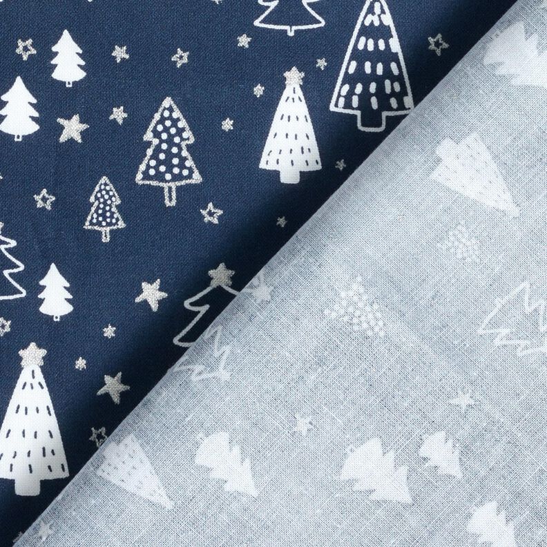 Katoenen stof Popeline kleine kerstbomen – marineblauw/wit, image number 4