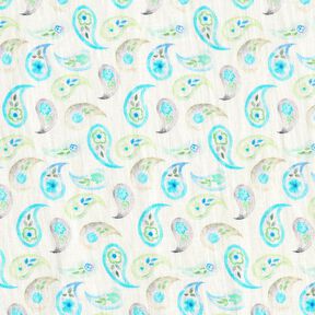 Linnenmix paisley – ivoor/licht turkoois, 