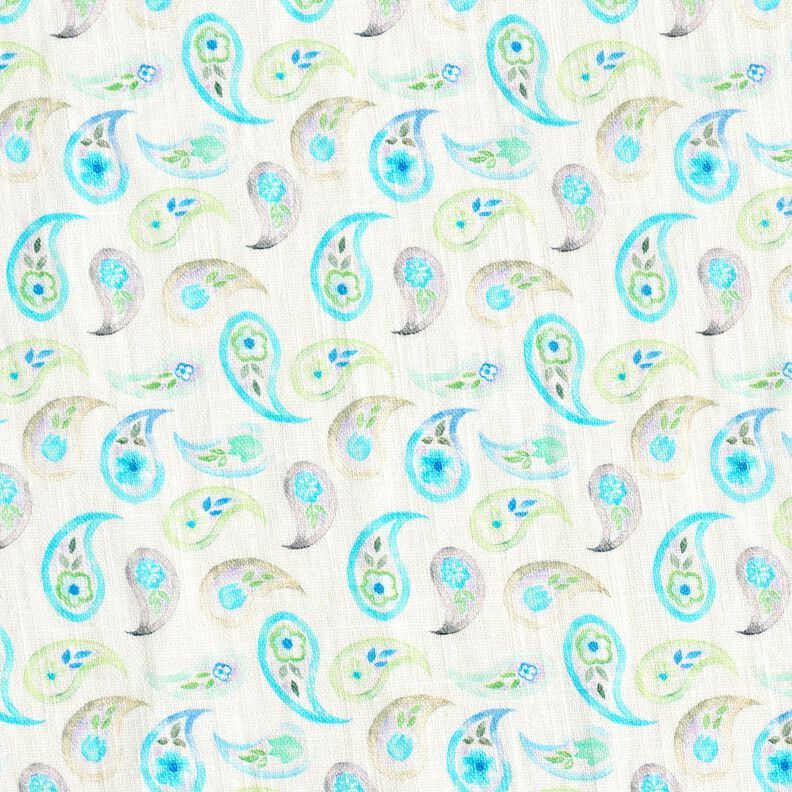 Linnenmix paisley – ivoor/licht turkoois,  image number 1