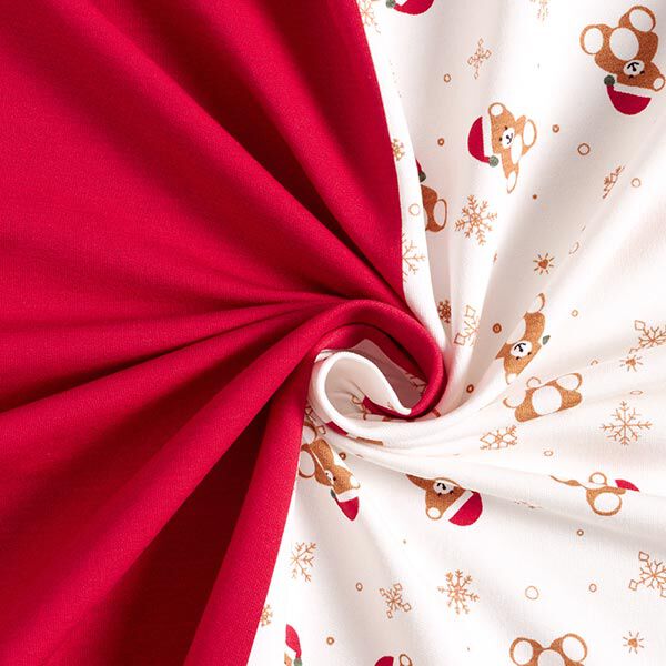Panel French Terry sommersweat Kerst teddybeer – ecru/rood, image number 4