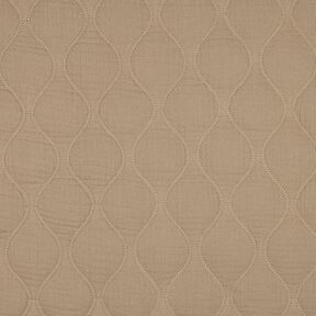 Doorgestikte stof Mousseline Golven – donkerbeige, 