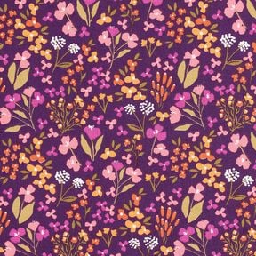 Katoenen stof Cretonne Weidebloemen – aubergine/roze, 