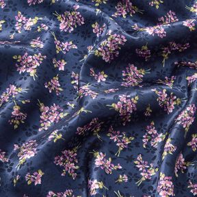 Stretch satijn Jacquard Bloemenboeket – marineblauw, 