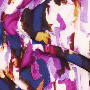 Viscosestof abstracte penseelstreken digitale print – druif/indigo, 