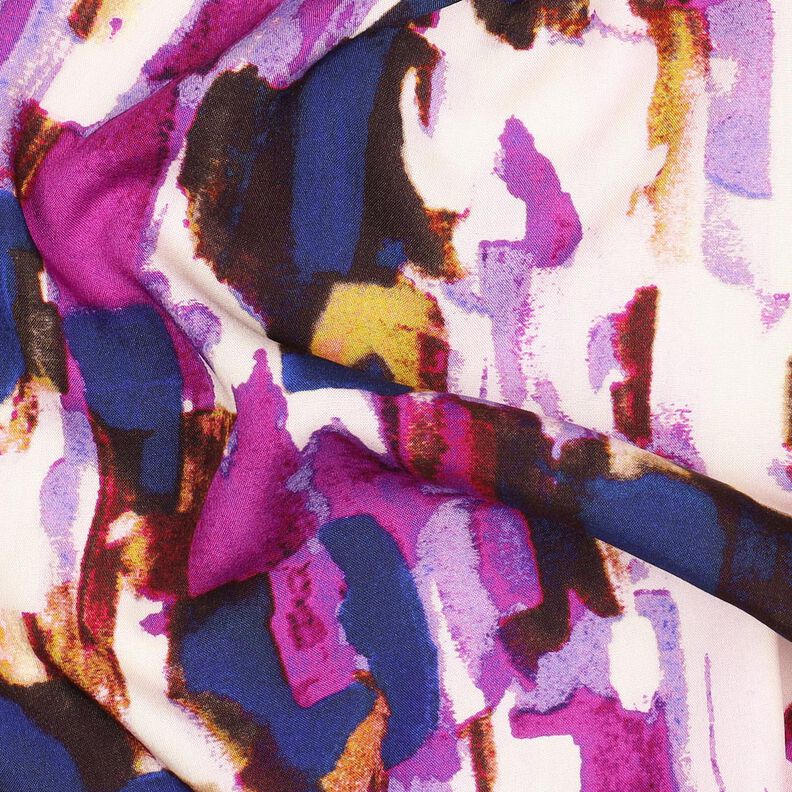 Viscosestof abstracte penseelstreken digitale print – druif/indigo, image number 2