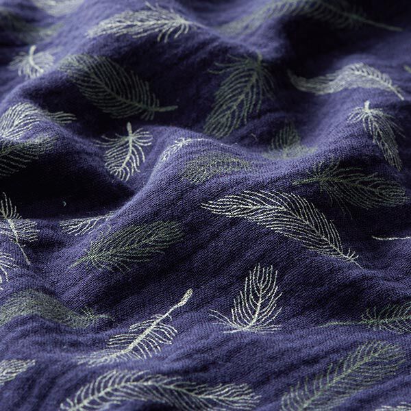 GOTS Mousseline/dubbel gehaakte stoffen Veren | Tula – marineblauw, image number 2