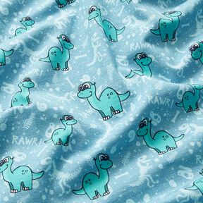 Katoenjersey Dinosaurussen en fossielen | Glitzerpüppi – lichtblauw/pepermunt, 