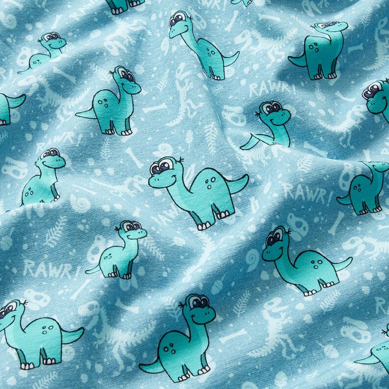 Katoenjersey Dinosaurussen en fossielen | Glitzerpüppi – lichtblauw/pepermunt,  image number 2